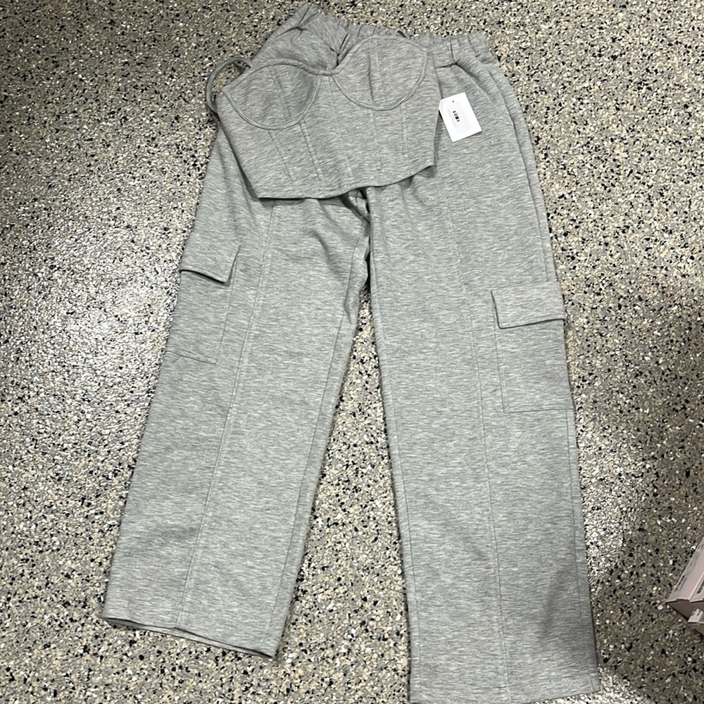 Blue Blush - Bustier and Cargo Pant Set - Grey